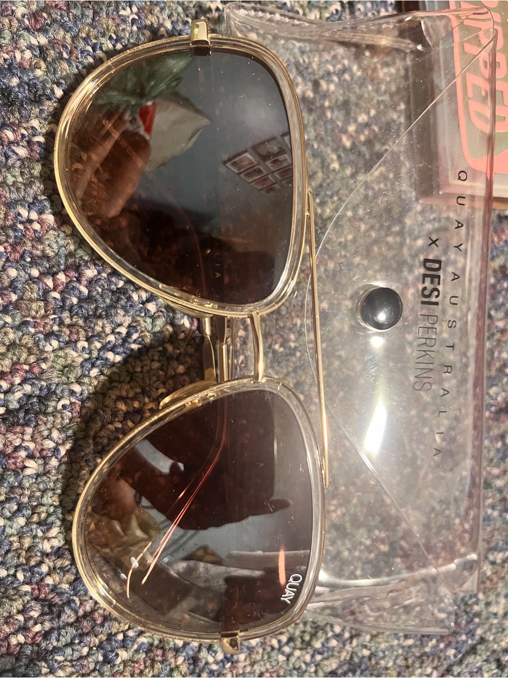 Quay Australia Gold Frame Brown Lens Aviator Sunglasses